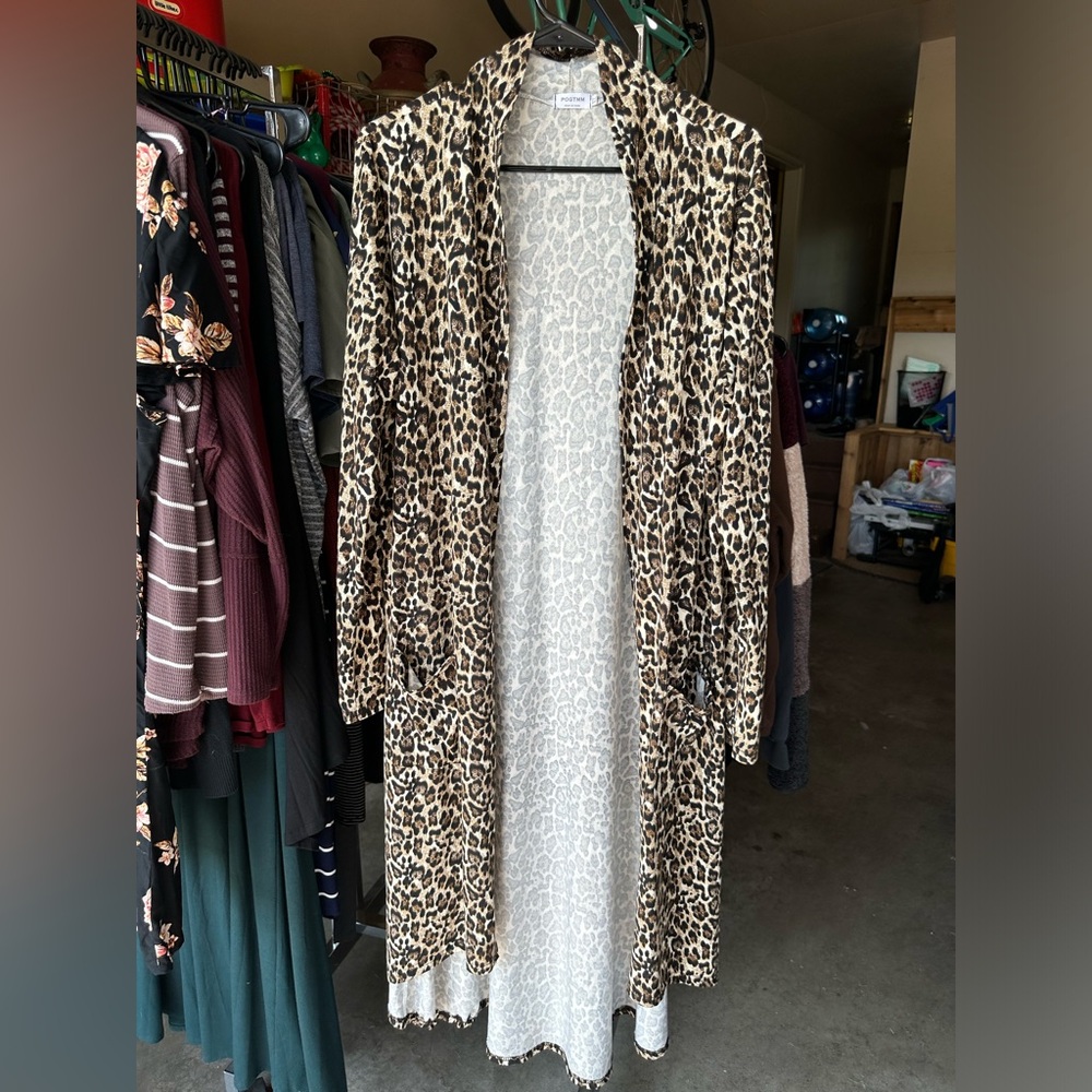 Casual Long Open Front Drape Lightweight Duster High Low Hem cheetah print